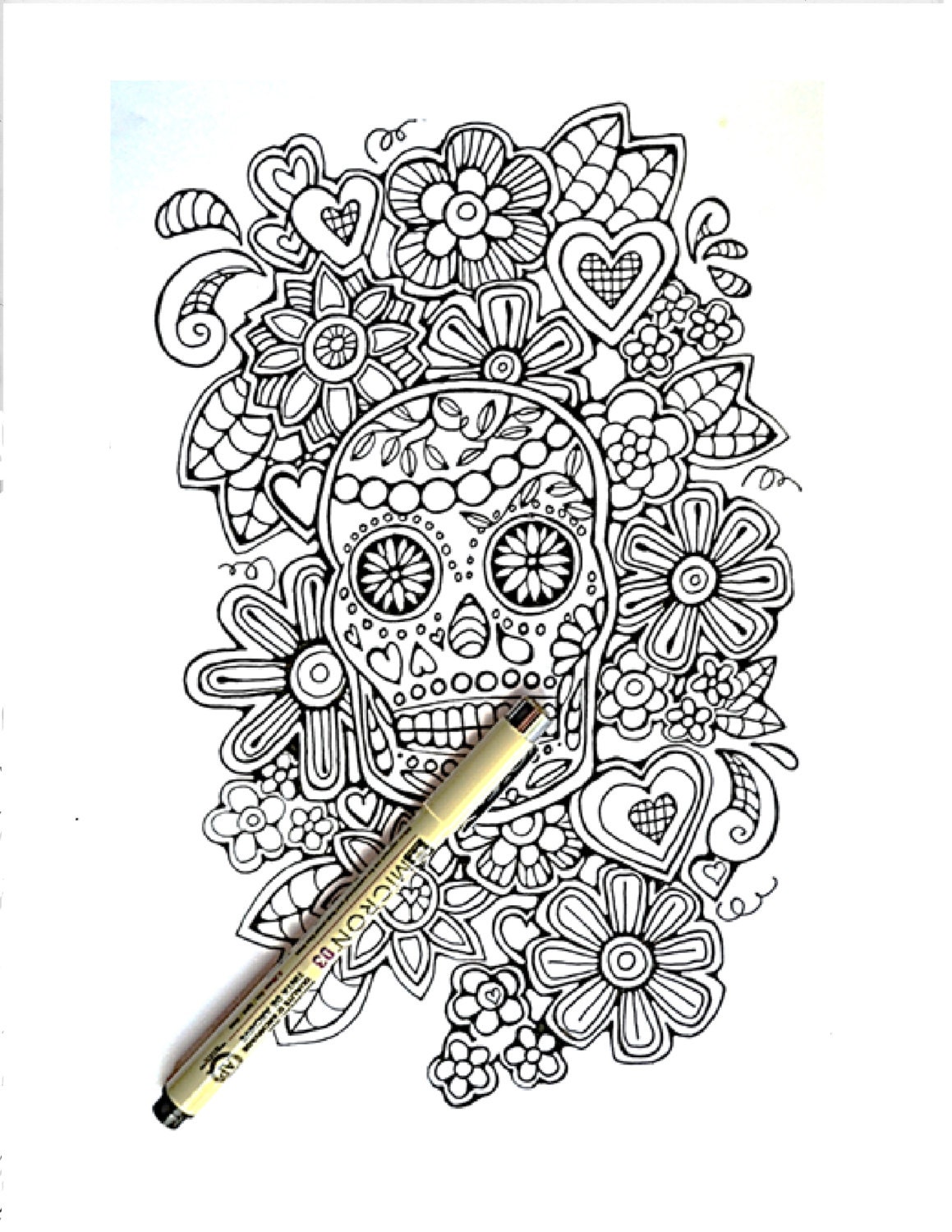 Sugar Skull Coloring Page to Print and by LittleShopTreasures