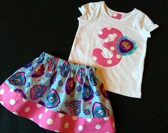 skye from Paw Patrol birthday number or initial shirt with matching twirly skirt- birthday outfit