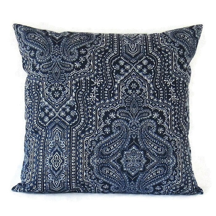 Navy Blue Pillow Cover Paisley Decorative Throw Cushion Sofa