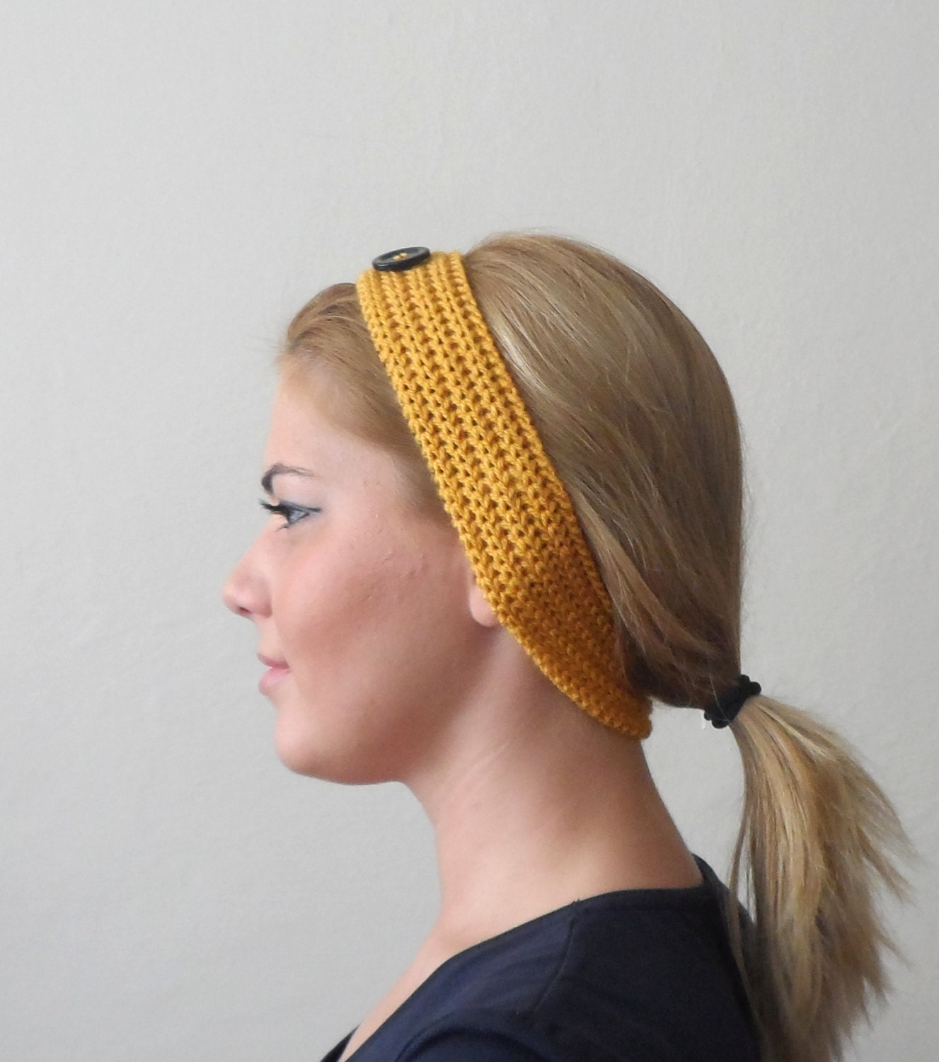 yellow knitted headband buttons yellow hair bands knit