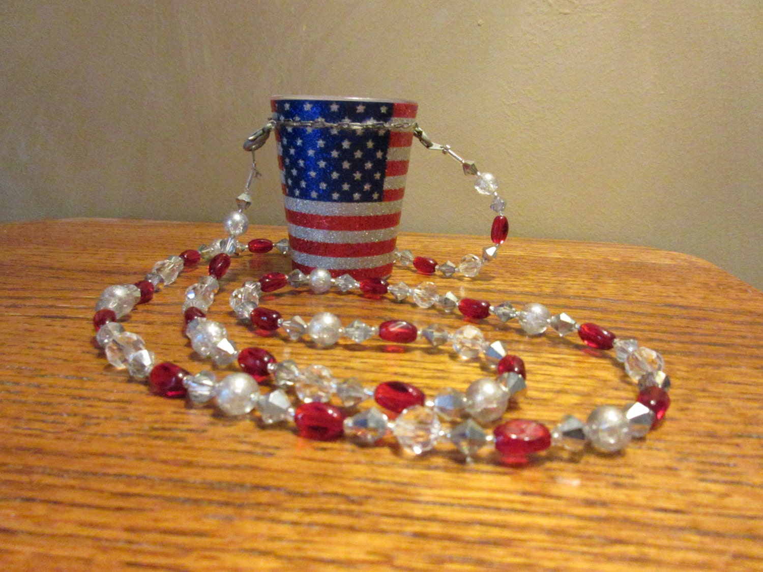 Bachelorette Shot Glass Necklace Hand strung beads American