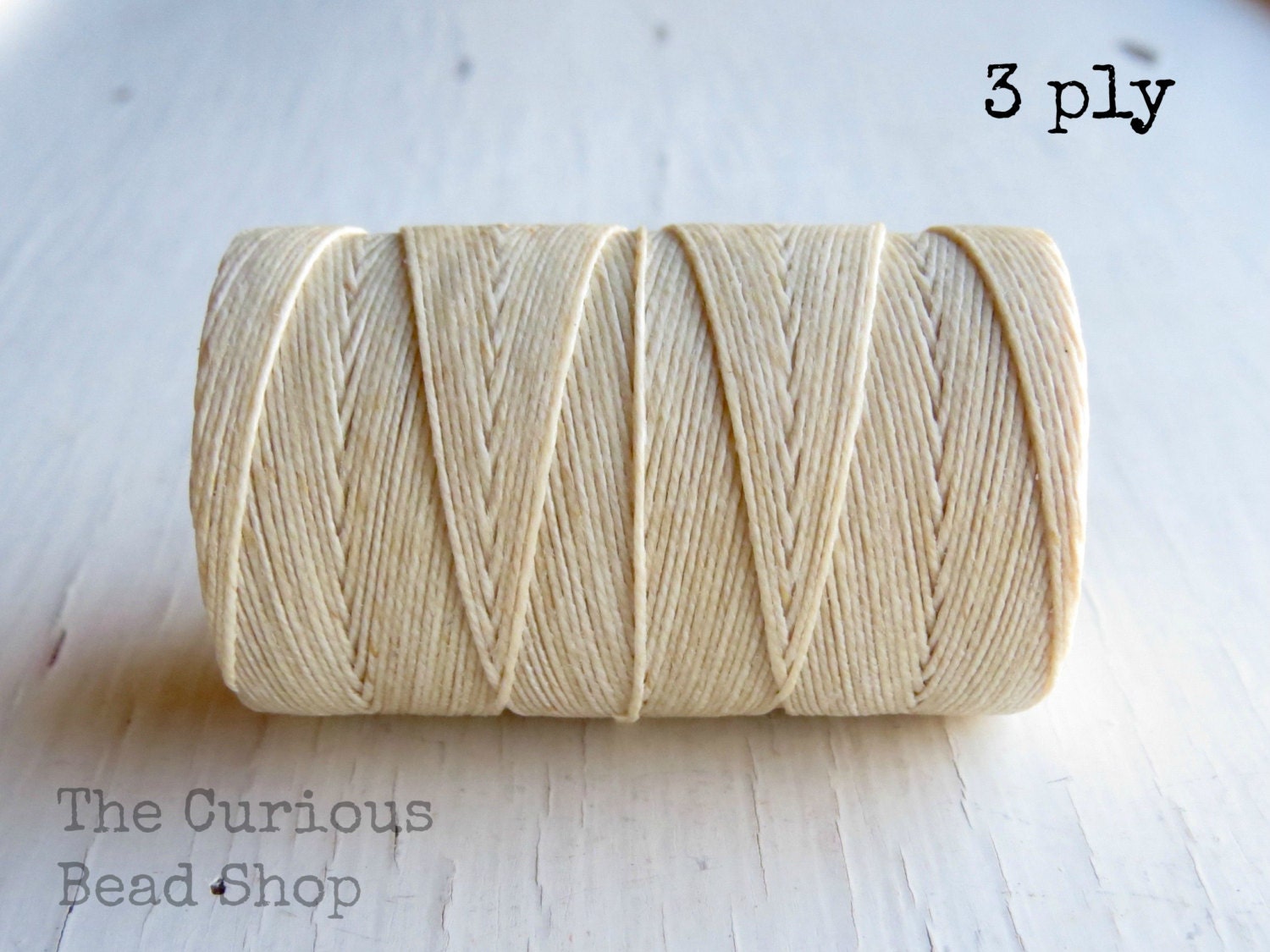 Natural Cream 3ply Irish waxed linen cord (5 yards), Irish waxed linen