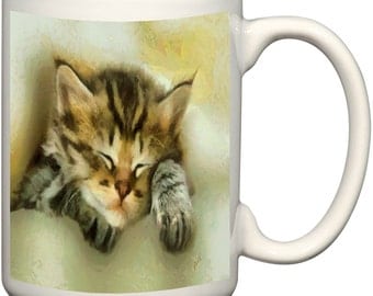 Sweet Dreams Kitten 15 Ounce Ceramic Latte Mug By Doggylips