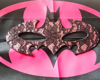 Batman/ batgirl cape and mask, pink, black, yellow. costume, party favor, birthday party, girl mask