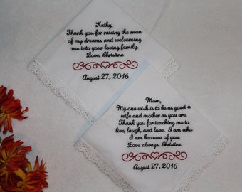 Wedding Handkerchief - Mother of the Bride Gift - Mother in law gift - wedding gift parents