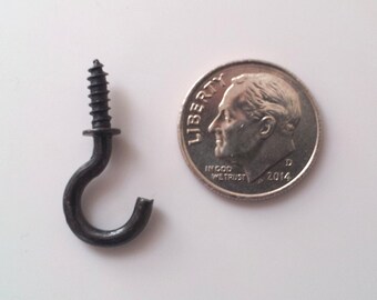 0.5 Inch / Pkg of 10 Small Key Hooks / Screw Hooks / DIY Jewelry Hooks / Antique Black / 1/2 inch