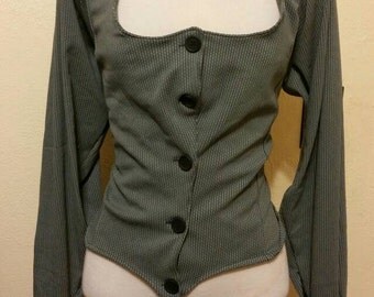 Gothic Victorian Steampunk Inspired Pin Stripe Bustle Ruffle Jacket Plus Size