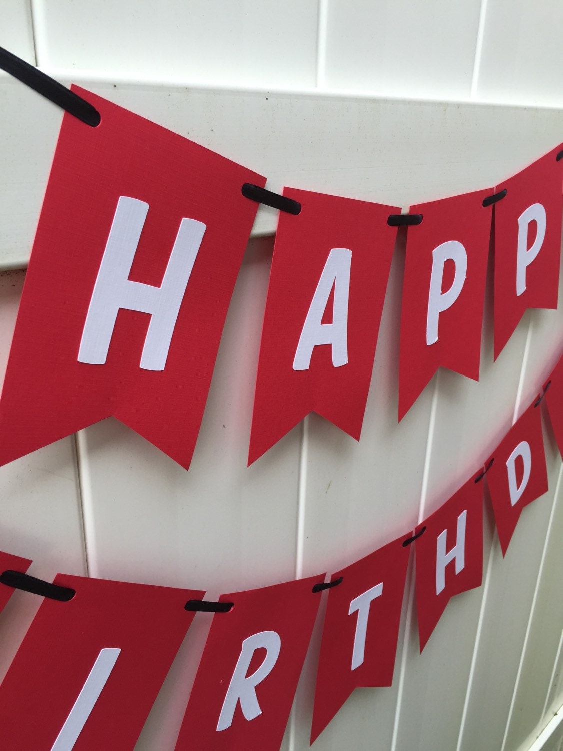 Happy birthday banner - Red and white with black ribbon from ...