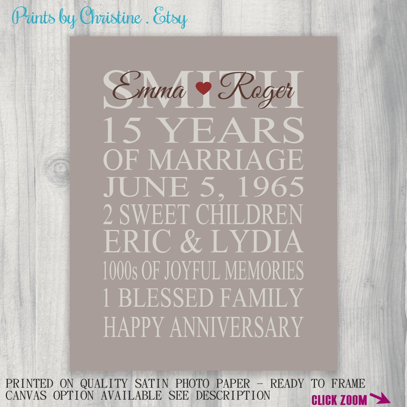 15 Year Anniversary Gift Print Wedding Anniversary