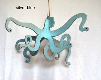 Wooden Mobile Hanger octopus, Wooden hanger, silver blue, Wood mobile frame, mobile Cross, Wooden baby mobile, marine sea decor