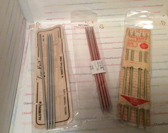 EZY KNIT, Double Pointed, Knitting Needles, 7 Inch, Very Vintage, Sets of 4, Original Package, Aluminum, Sizes 4 5