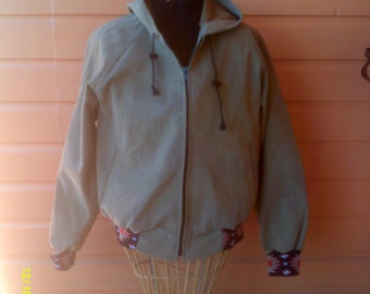 Woman's Vintage Southwestern Cotton Jacket, size Lg (12 to 16), made in USA by Kyta Made, Woman's Khaki Jacket, Woman's Casual Jacket