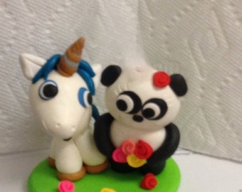 Wedding cake topper bride and groom unicorn and panda