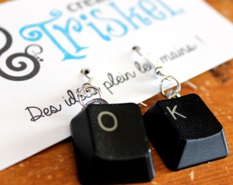 F earring made with computer keyboard button