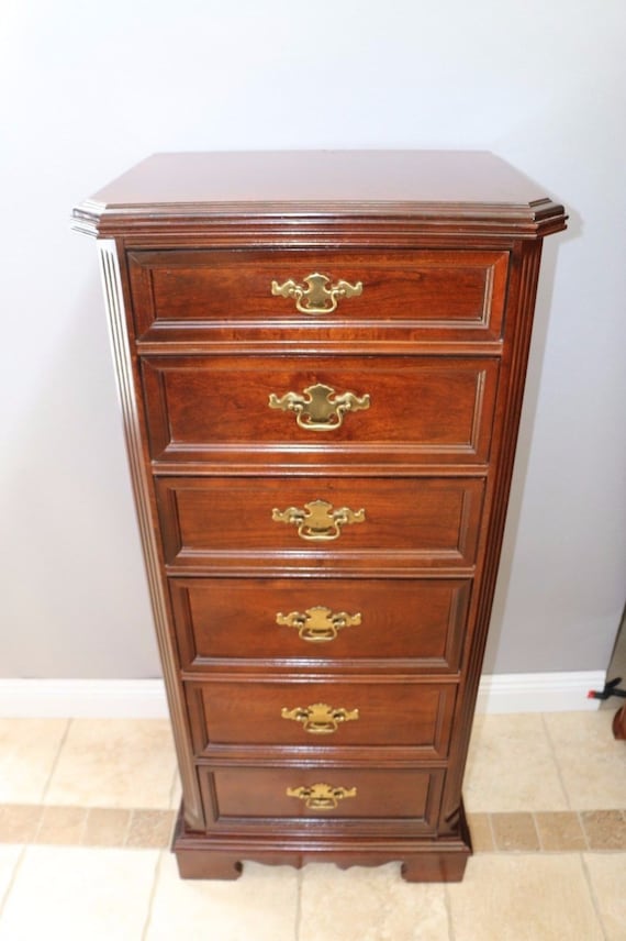 Cherry BASSETT 6 drawer Chest Dresser Queen Anne by AtMelrose