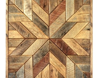 Reclaimed wood quilt square – 36 inch - Geometric wall art – Star pattern wall décor – Barnwood quilts – Country home – Large square artwork