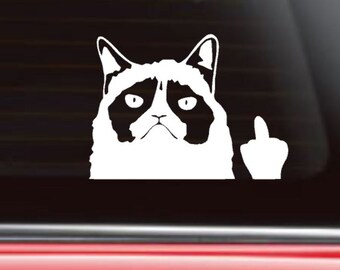 Grumpy Cat Flips the bird, Grumpy Cat Car Decal, Funny Car Decal