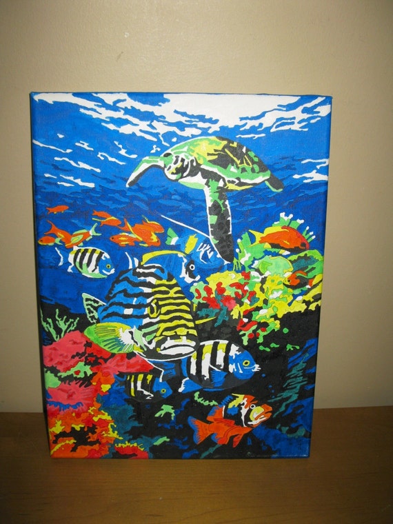 paint by number fish aquatic ocean scene sea turtle