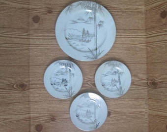 Vintage Kutani Plates | Plate Set | Mountain Plates | Bamboo Plates | Scenery Plates #0002