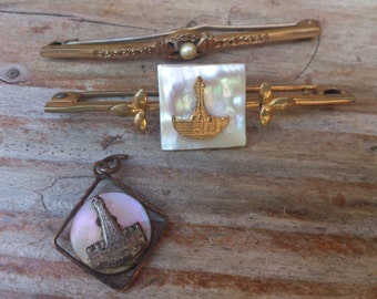 vintage blackpool tower souvenir bar brooch and pendant with another bar brooch