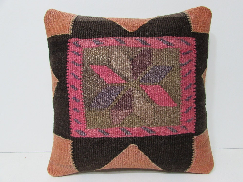 black kilim pillow floral throw pillow rose decorative pillow
