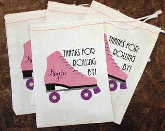 Rollerskating Party Favor - Girls Roller Skate Goody Bag / Rollerskating Birthday Candy Bag / 5x7 Muslin Bag Custom / Rollerskate Gift Bag