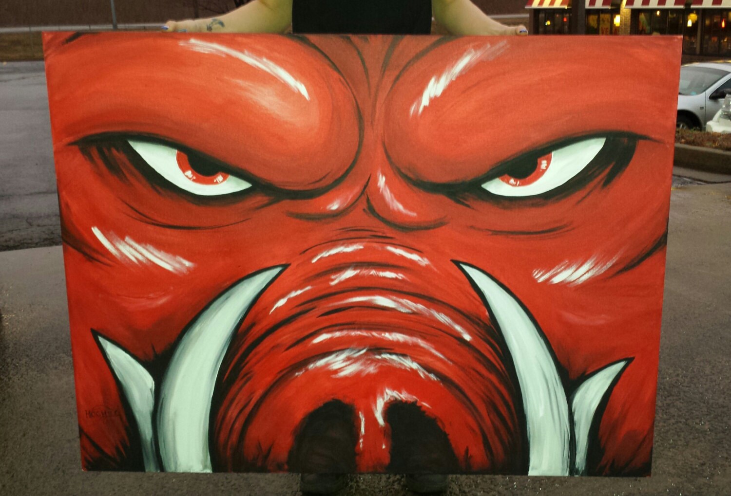 Official Arkansas Razorback painting Tusks on big