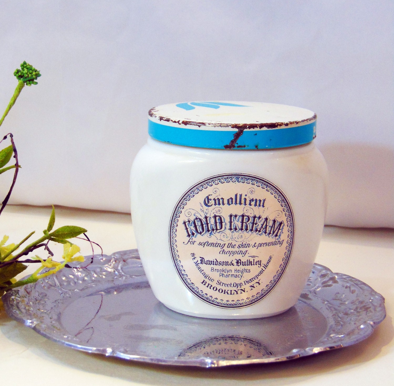 Vintage Cold Cream Jar Milk Glass Bottle Bathroom Vanity