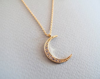 Gold Crescent Moon Necklace - Gift for Her