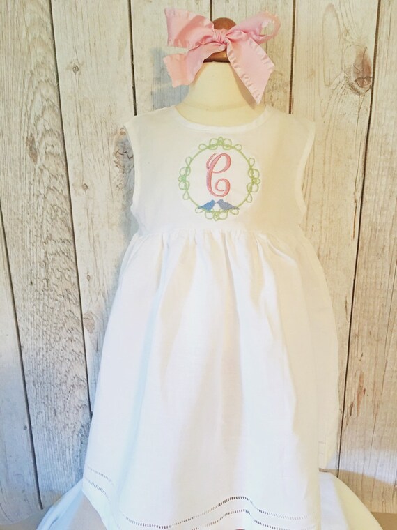 Items similar to Monogrammed White Linen Dress, Toddler Dress, Baby ...