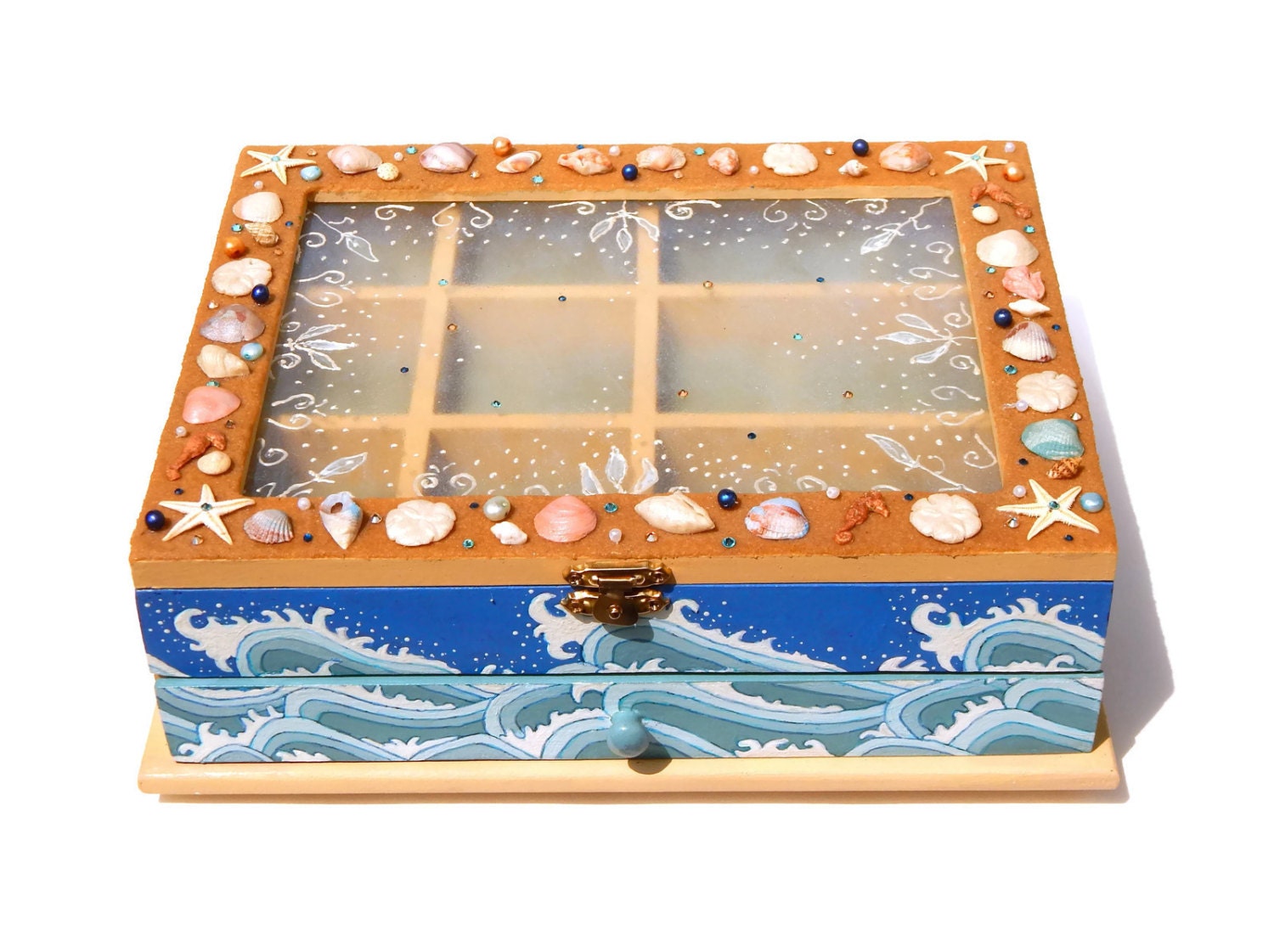 Beach Jewelry Box Ocean Wave Coastal Decor Hand Painted