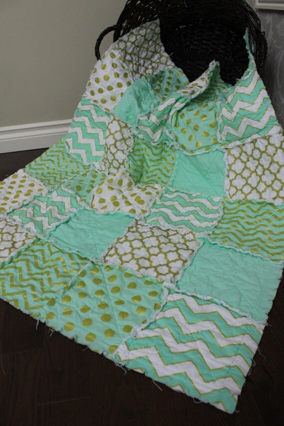 Baby Rag Quilt Michael Miller Glitz Ready To Ship Mint And