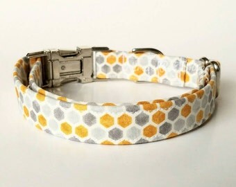 Honeycomb Dog Collar, Cute Dog Collar, Designer Dog Accessories, Trendy Pet Accessories, Adjustable Fabric Dog Collar, Unique Unisex Collar