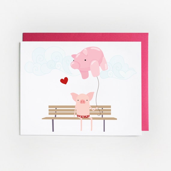 Valentine's Day Card Illustrated Pig