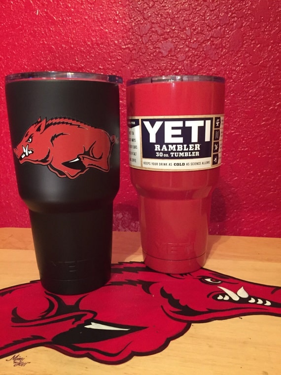 Yeti 30 oz rambler cup powder coated red or black Razorback