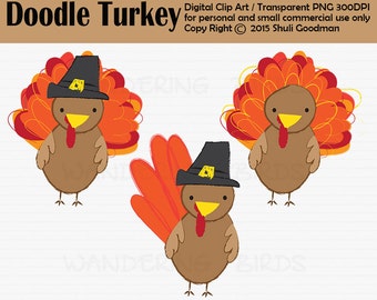 Doodle Turkey Clipart For Personal and Commercial Use, Digital ClipArt, Instant Download, fall, harvest, autom, thanksgiving clipart