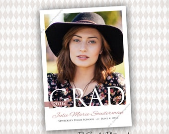 2016 Grad Announcement Template, Instant Download Graduation Announcement Photoshop File Photo Card