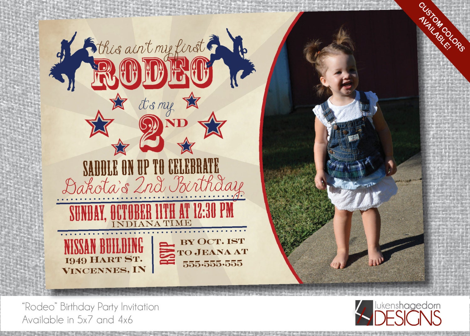 Rodeo Birthday Invitation with Picture Custom Colors