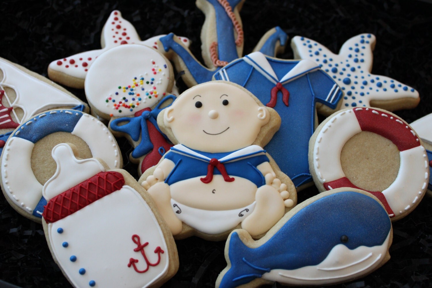 Sailor baby shower cookies custom cookies boat cookies