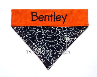Personalized Dog Bandana, Halloween Dog Bandana, Pet Bandana, Over The Collar Dog Bandana, Dog Bandanna, "Spider Web Glow in the Dark"