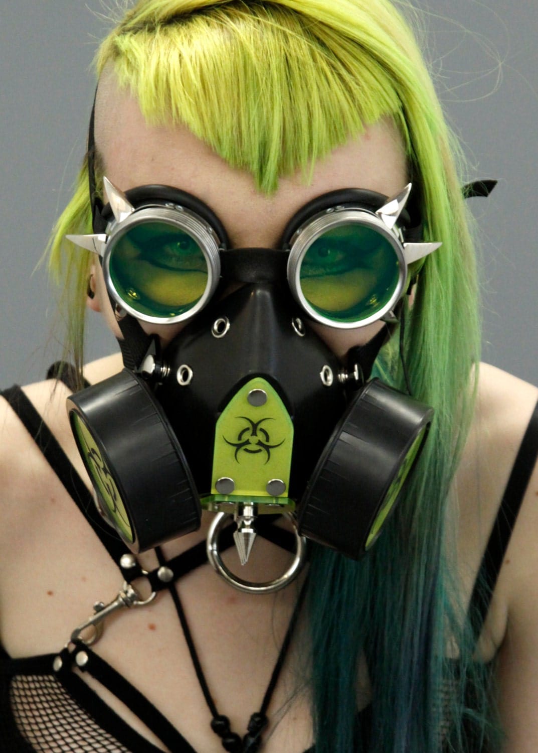 DSF Cyber Goth Respiratos Gas Mask Bio Plate Spike DUAL CAN