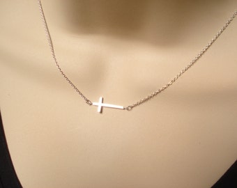 Sideways Cross necklace...Gold or Silver everyday simple minimalist, bridal jewelry, wedding, bridesmaid gift, layered jewelry, religious
