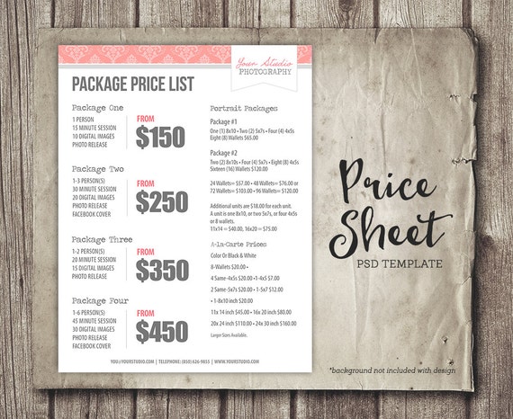 Photography Pricing Template Photography Marketing