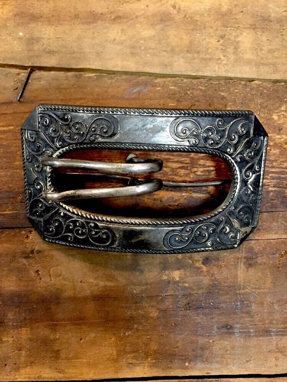 Items similar to Antique Sterling Silver Belt Buckle Pin Brooch R