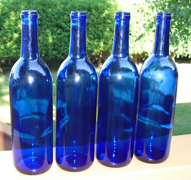 4 COBALT BLUE Wine Bottles by BobsBottlesNMore on Etsy