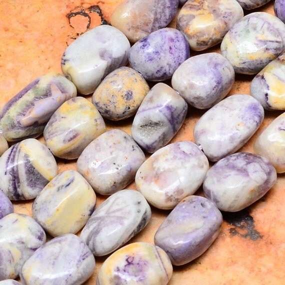 Natural, Purple Flower Jasper, Gemstone 16x9x9mm rectangle Beads, FULL Strand
