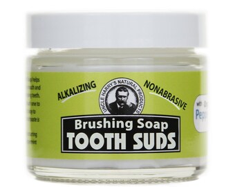 Uncle Harry's Brushing Soap Tooth Suds Peppermint 2 Oz glass jar