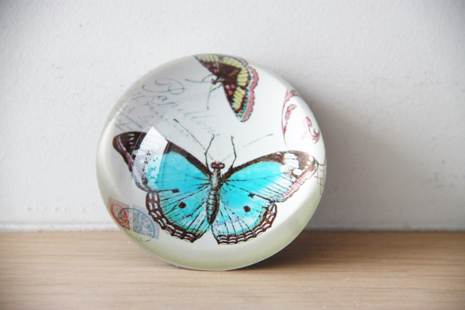 Vintage butterfly paperweight glass paper weight with retro