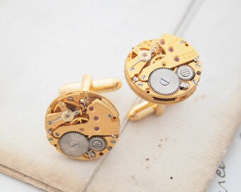 Gold Cufflinks For Men Round Steampunk Cuff Links Watch Mechanisms Cufflinks Set Steampunk Gifts for Men