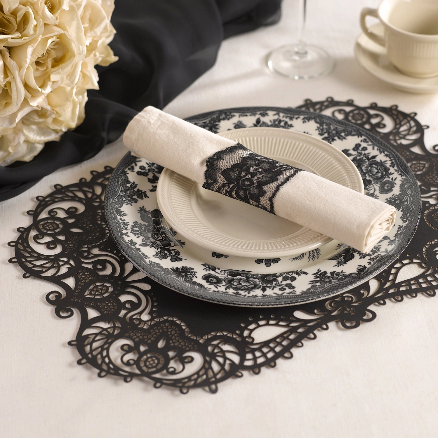 Placemats / Laser Cut Black Placemats For Wedding / Paper